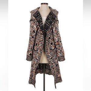 New• POL Patchwork Embroidered Boho Heart Pattern Hooded Cardigan• Small